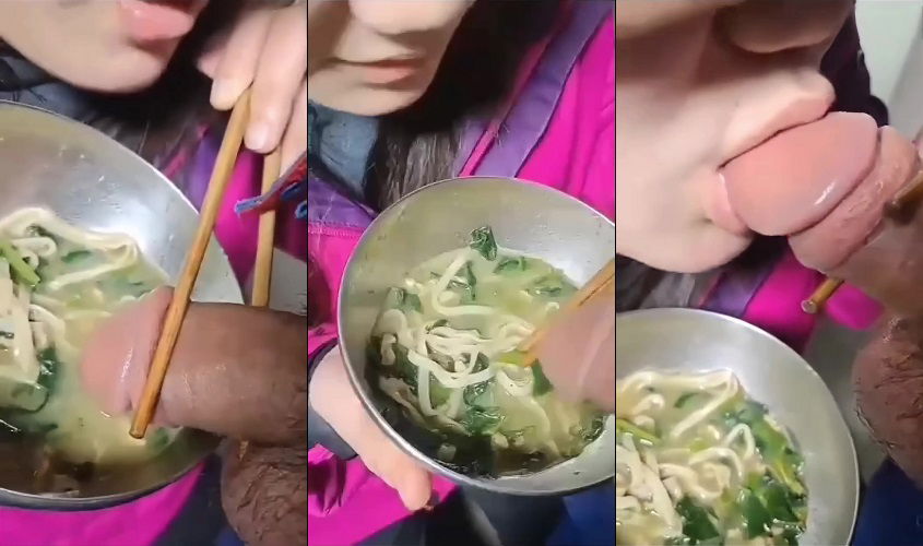 sex nhật ngon Độc lạ em gái ăn mì còn lấy chim anh chấm vô nước mút